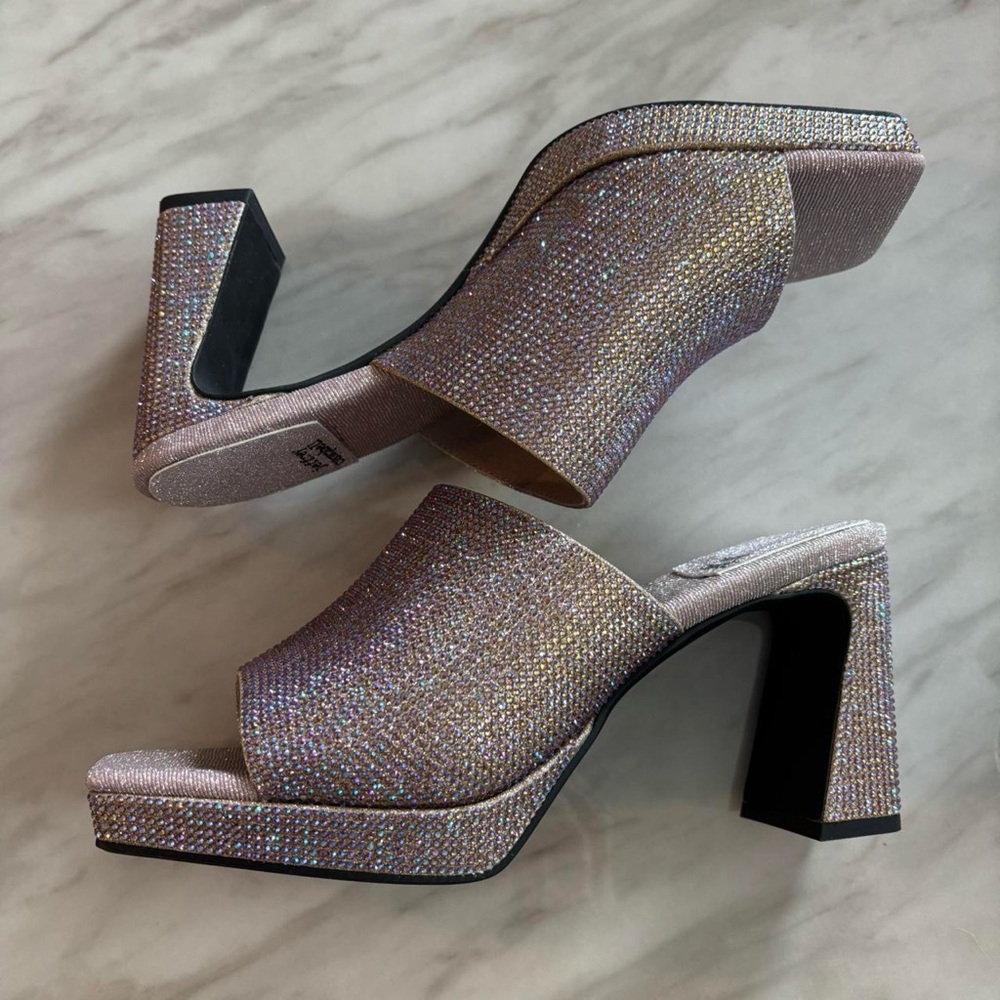 Purple & Gold Rhinestone Heels Sandals Slight Platform Jeffery Campbell size 8.5